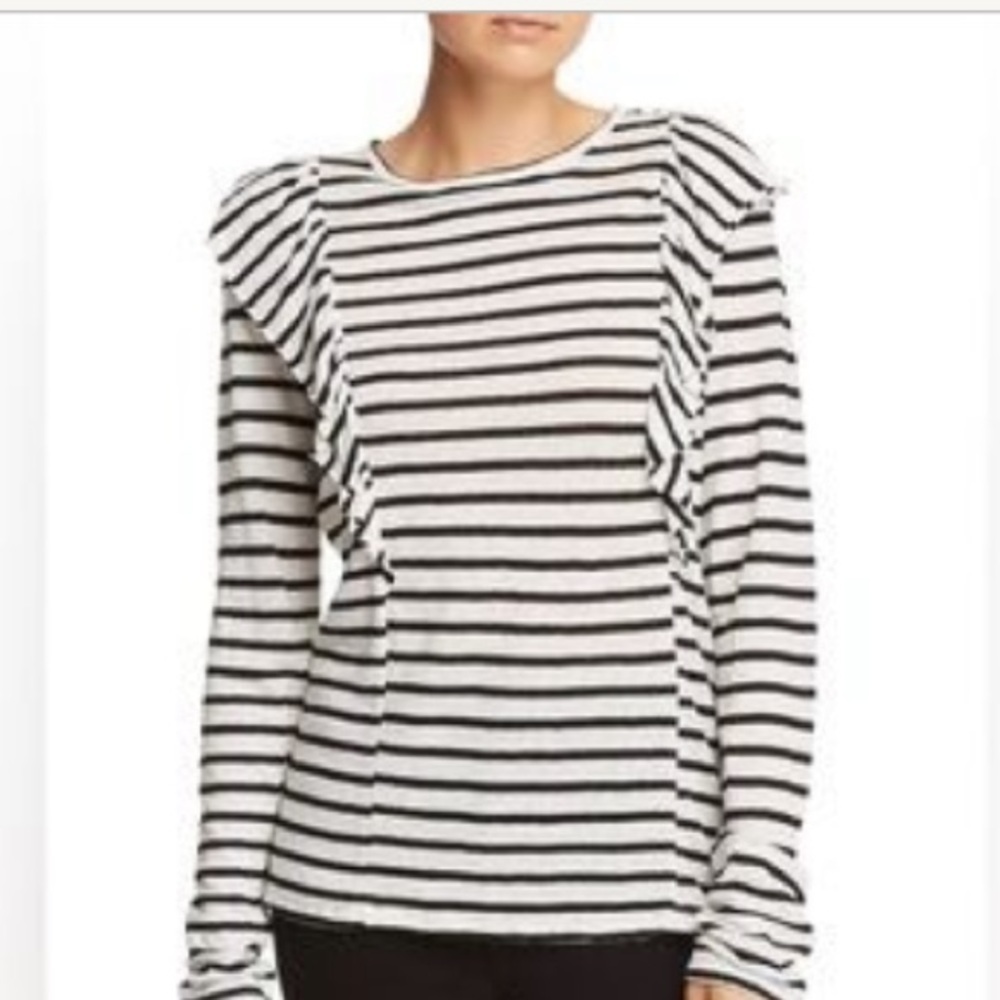 Frame Style LWTS0619 Long Sleeve Striped Shirt with ruffle detailing Size XL